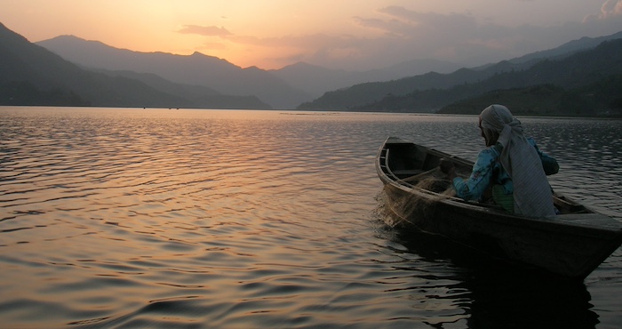 Lake at Pokhara and the sunset